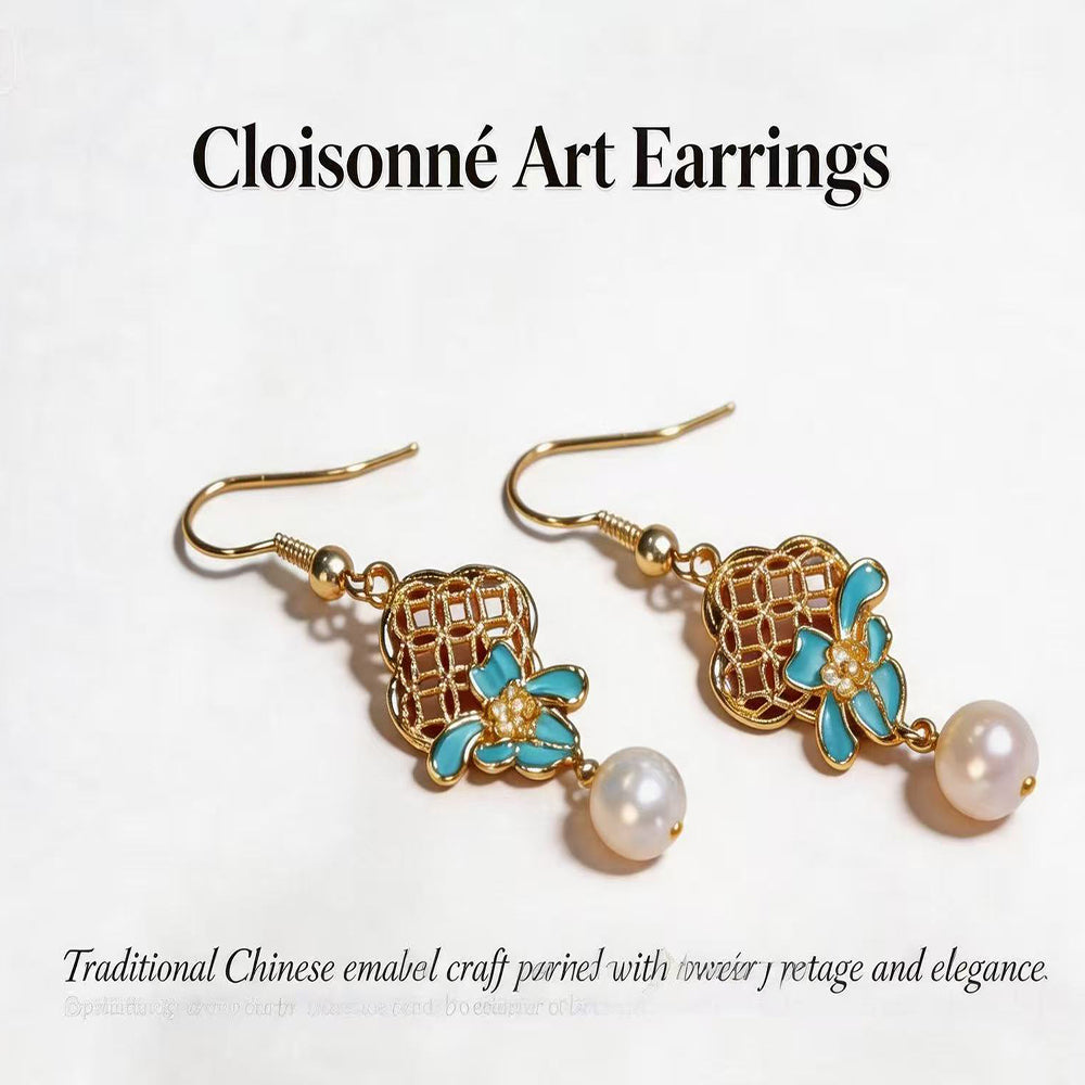 Copper-Alloy Pearl Earrings with Peony & Orchid Openwork,Silver Needdles