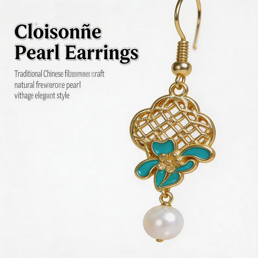 Copper-Alloy Pearl Earrings with Peony & Orchid Openwork,Silver Needdles