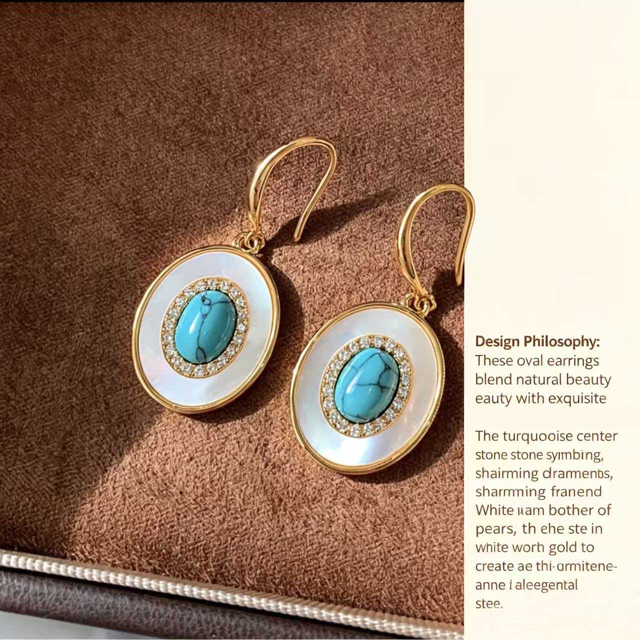 Gold Plated Natural Turquoise Shell Dangle Hook Earrings
