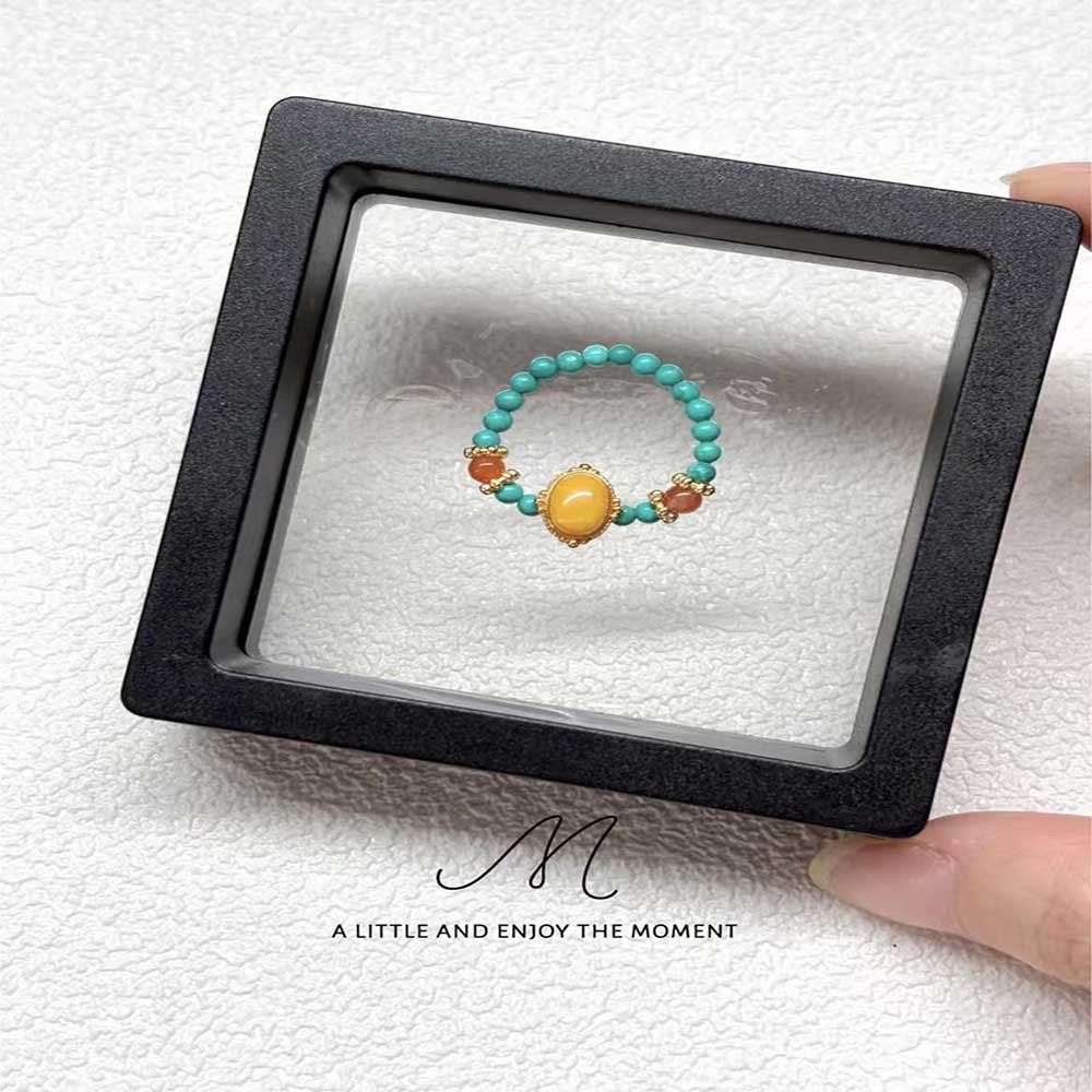 Customizable Turquoise Amber Nantian Red Beaded Elastic Ring