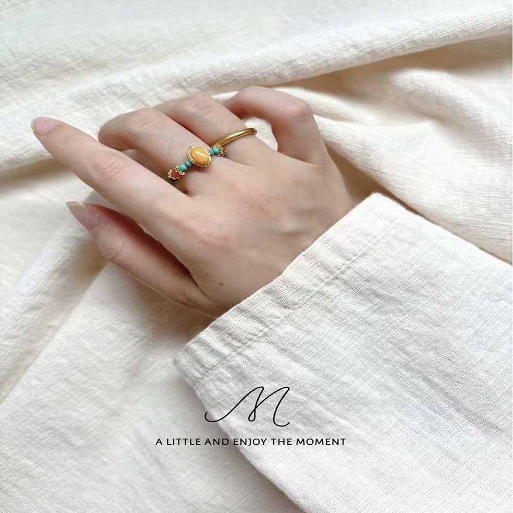 Customizable Turquoise Amber Nantian Red Beaded Elastic Ring