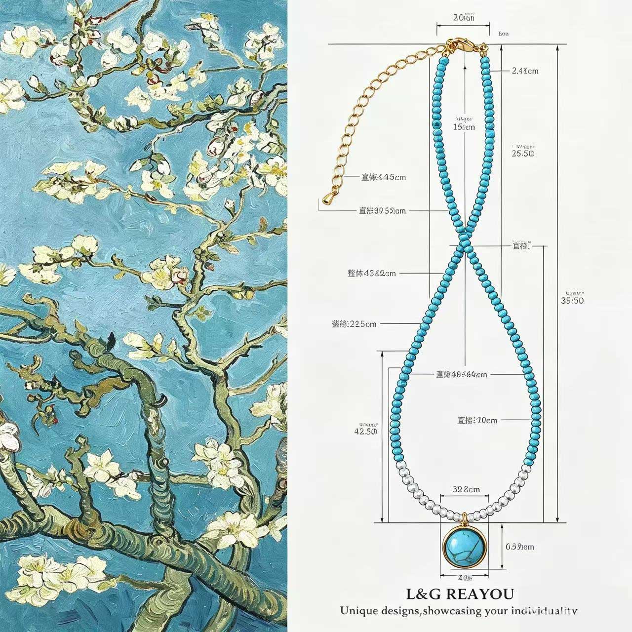Sky Blue Turquoise Handmade Bead Necklace with Freshwater Pearl for Women
