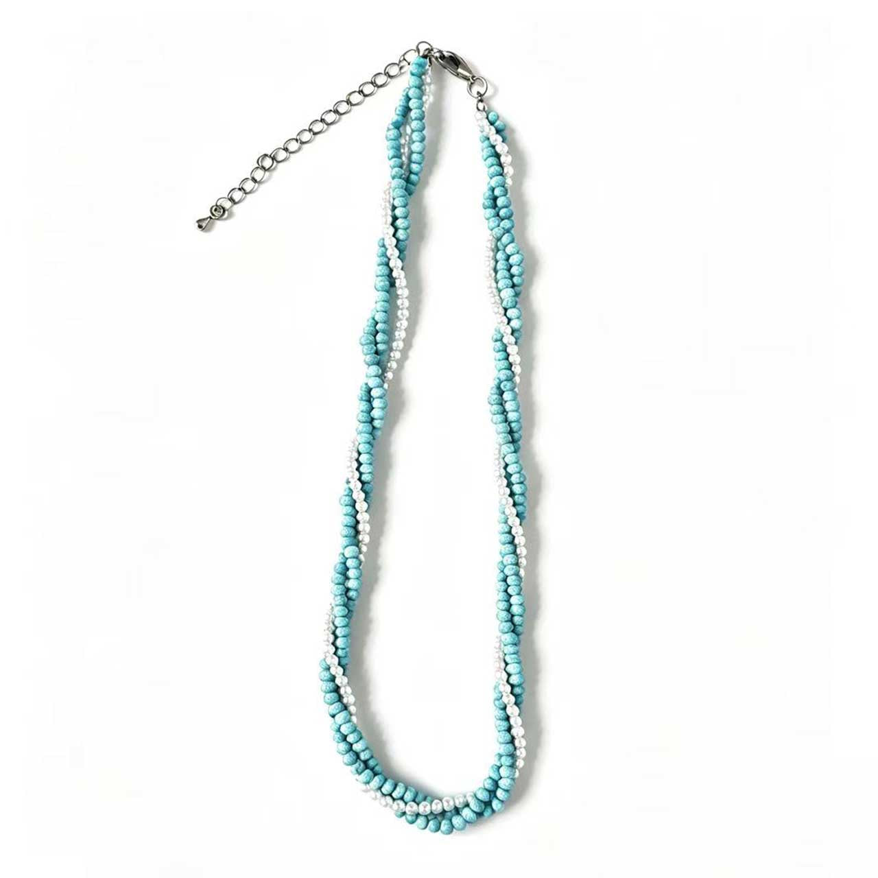 Van Gogh Almond Blossom Inspired Turquoise Pearl Spliced Beaded Long Necklace Adjustable Art Jewelry for Women