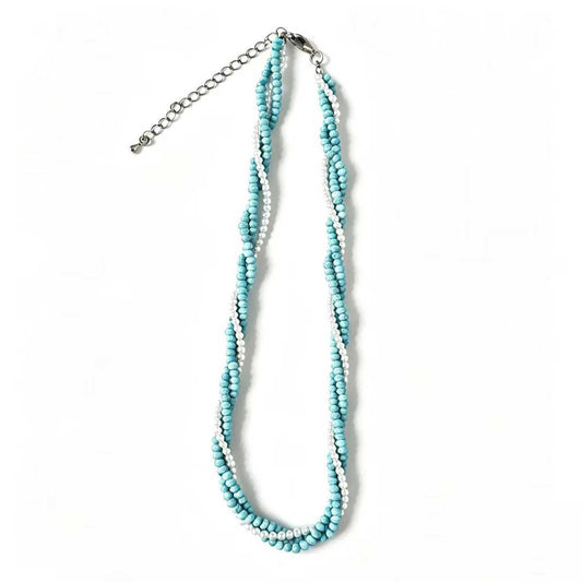 Van Gogh Almond Blossom Inspired Turquoise Pearl Spliced Beaded Long Necklace Adjustable Art Jewelry for Women